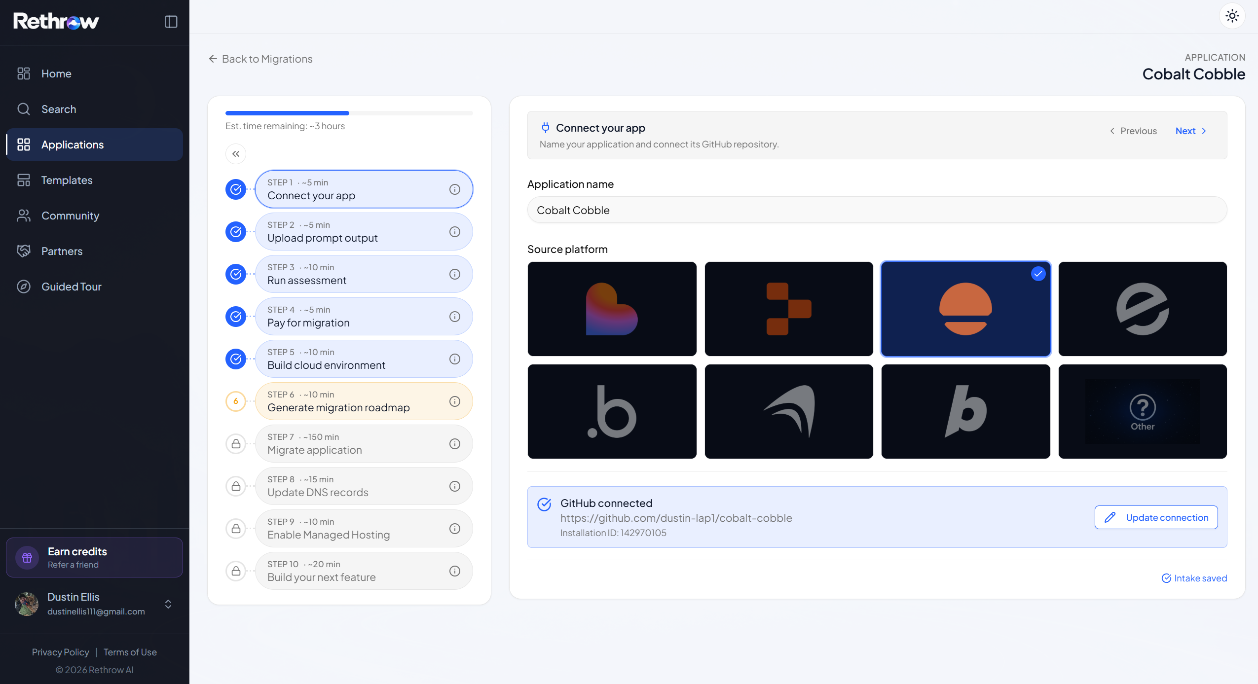 Rethrow migration workflow showing the guided, agent-orchestrated steps