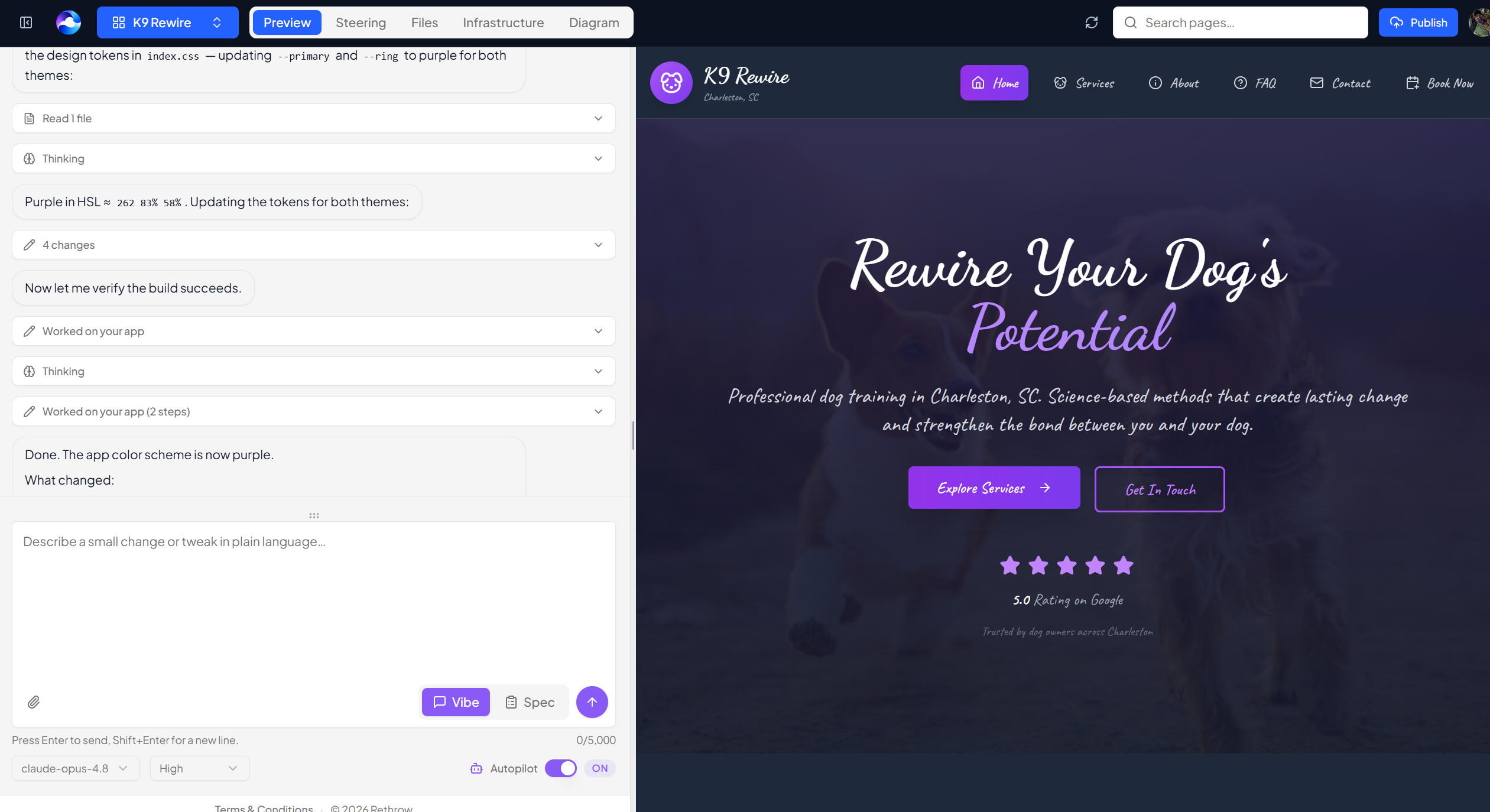 An app being built in Rethrow Studio